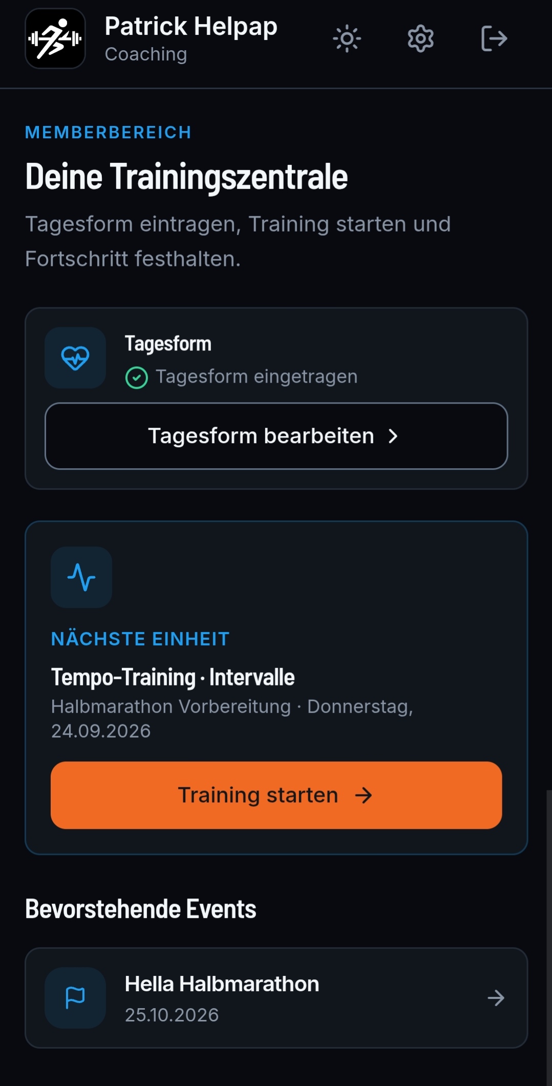 Nächste Intervalleinheit mit Trainingsstart und bevorstehendem Halbmarathon